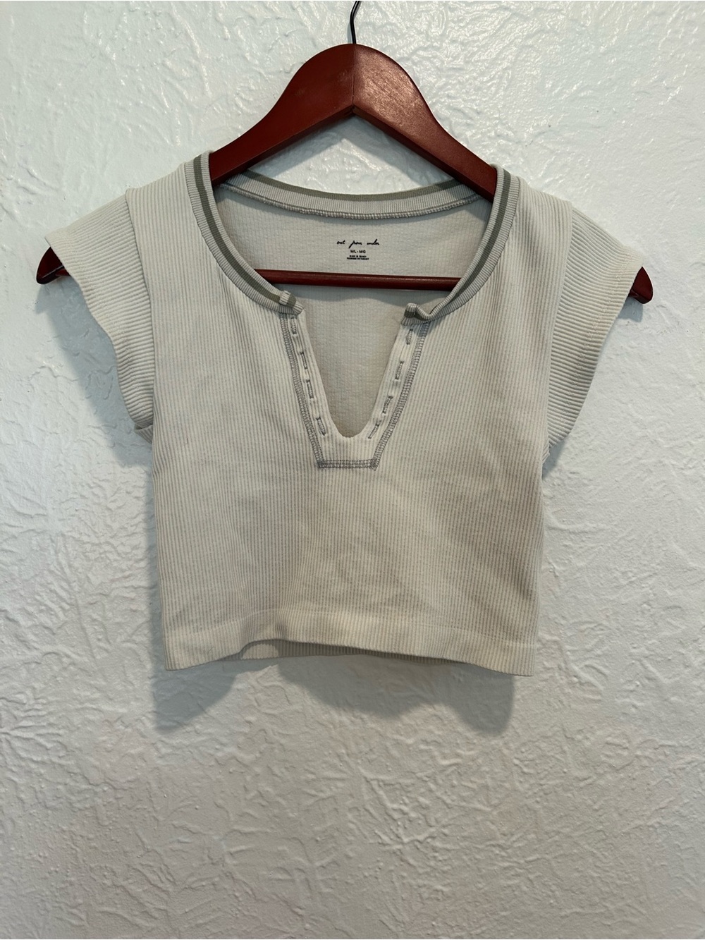Urban Outfitters Ribbed Notch-Neck Crop Top in Light Sage